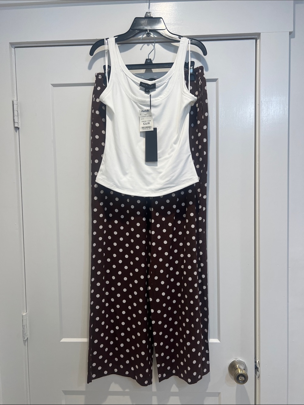 Polka Dot Wide-Leg linen blend Pants with off White Tank size medium.
